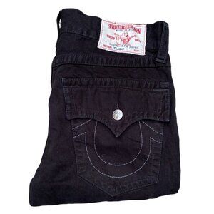 True Religion Jeans Size 33 STRAIGHT Black White Stitch
